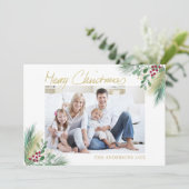 メリークリスマス金ゴールドの果実の写真クリスマス シーズンカード (スタンド正面)