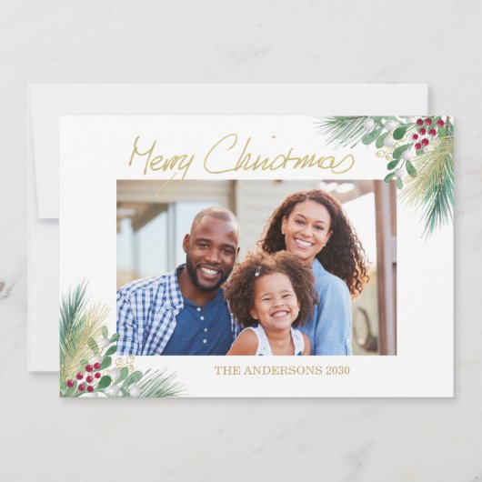 メリークリスマス金ゴールドの果実の写真クリスマス シーズンカード (正面)