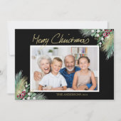 メリークリスマス金ゴールドの果実フォトブラック シーズンカード (正面)