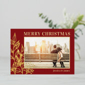 メリークリスマス金ゴールドの紅葉フォトレッド 箔シーズンカード (立ち正面)