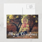 メリークリスマス金ゴールドの結晶の雪片の写真 シーズンポストカード (正面/裏面)