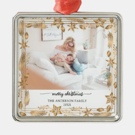 メリークリスマス金ゴールドアーチエレガント写真 メタルオーナメント
