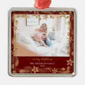 メリークリスマス金ゴールドアーチクラシレッドエレガント写真 メタルオーナメント (正面)