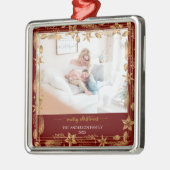 メリークリスマス金ゴールドアーチクラシレッドエレガント写真 メタルオーナメント (左)