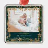 メリークリスマス金ゴールドアーチグリーンエレガント写真 メタルオーナメント (正面)