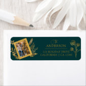 メリークリスマス金ゴールドアーチグリーンエレガント写真 ラベル (インサイチュ)