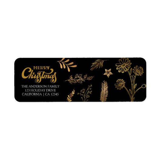 メリークリスマス金ゴールドアーチブラックアドエレガントレス ラベル (正面)