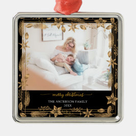 メリークリスマス金ゴールドアーチブラックエレガント写真 メタルオーナメント