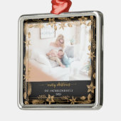 メリークリスマス金ゴールドアーチブラックエレガント写真 メタルオーナメント (左)