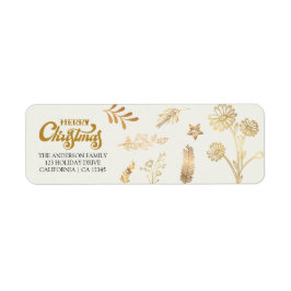 メリークリスマス金ゴールドアーチホワイトエレガントアドレスラ ラベル