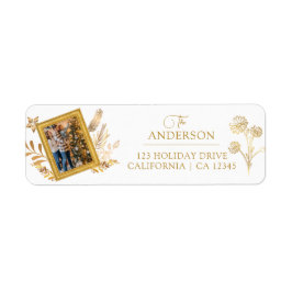 メリークリスマス金ゴールドアーチ白エレガント写真 ラベル