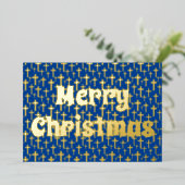 メリークリスマス金ゴールドイエスはネエレガントビーブルーを渡る 箔シーズンカード (立ち正面)