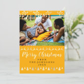 メリークリスマス金ゴールドイエローファミリー写真が幸せ シーズンカード (スタンド正面)