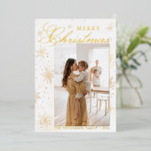 メリークリスマス金ゴールドウォーターカラースノーフレークカスタム 箔シーズンカード (立ち正面)