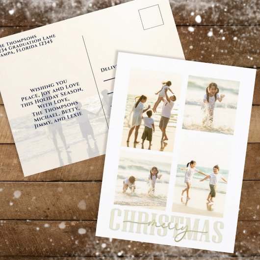 メリークリスマス金ゴールドエレガント書道5枚写真 シーズンポストカード