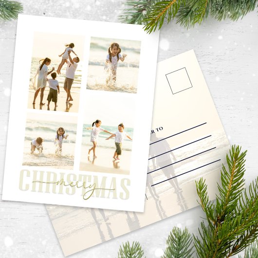 メリークリスマス金ゴールドエレガント書道5枚写真 シーズンポストカード