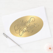 メリークリスマス金ゴールドエンボスルック 楕円形シール (封筒)