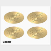 メリークリスマス金ゴールドエンボスルック 楕円形シール (シート)