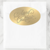 メリークリスマス金ゴールドエンボスルック 楕円形シール (バッグ)