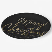 メリークリスマス金ゴールドオンブラック ペーパープレート (アングル)