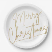 メリークリスマス金ゴールドオンホワイト ペーパープレート (正面)