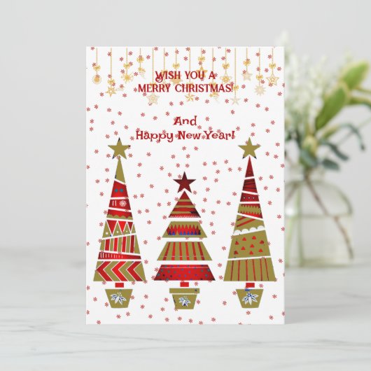 メリークリスマス金ゴールドオーナメントツリーデコールスノーフレーク シーズンカード (スタンド正面)