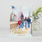 メリークリスマス金ゴールドカスタムファミリーフォトカード シーズンカード (スタンド正面)