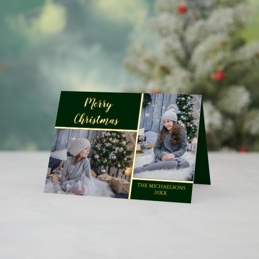 メリークリスマス金ゴールドキッズ写真 箔シーズンカード (クリスマスインサイチュ)