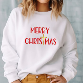 メリークリスマス金ゴールドキリスト教十字信仰白 スウェットシャツ