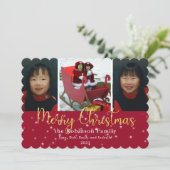 メリークリスマス金ゴールドグリッターとスター3写真 シーズンカード (スタンド正面)