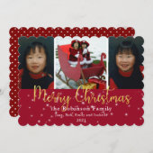 メリークリスマス金ゴールドグリッターとスター3写真 シーズンカード (正面/裏面)