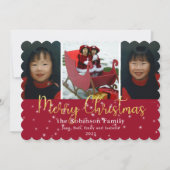 メリークリスマス金ゴールドグリッターとスター3写真 シーズンカード (正面)