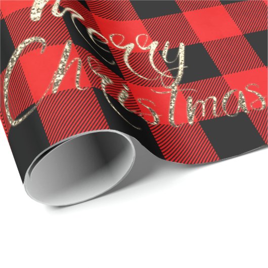 メリークリスマス金ゴールドグリッタースクリプトバッファローウォーム ラッピングペーパー (ロールコーナー)