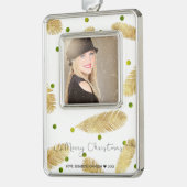 メリークリスマス金ゴールドグリッタースクリプトフォトオーナメント シルバープレートフレームオーナメント (左)