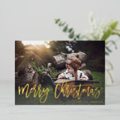 メリークリスマス金ゴールドグリッタースクリプトフォトフェード 箔招待状 (立ち正面)