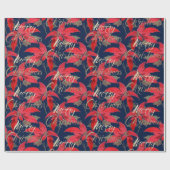 メリークリスマス金ゴールドグリッタースクリプトフローラネイビー ラッピングペーパー (フラット)