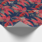 メリークリスマス金ゴールドグリッタースクリプトフローラネイビー ラッピングペーパー (角)