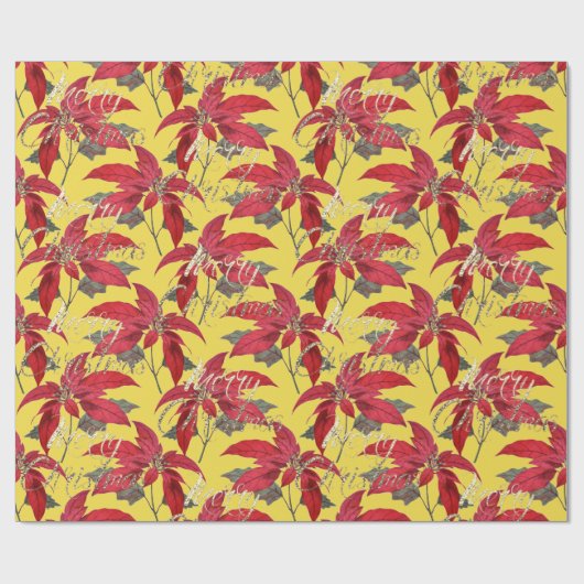 メリークリスマス金ゴールドグリッタースクリプトフローラ黄 ラッピングペーパー (フラット)