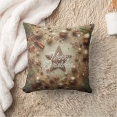 メリークリスマス金ゴールドグリッタースター クッション (ブランケット)