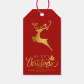 メリークリスマス金ゴールドグリッタートナディアレッドホリデイ ギフトタグ (正面)