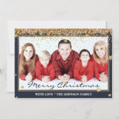 メリークリスマス金ゴールドグリッターフレームファミリー写真 シーズンカード (正面)