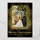メリークリスマス金ゴールドグリッターホリーフォトホリデー 箔シーズンカード (正面)