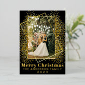 メリークリスマス金ゴールドグリッターホリーフォトホリデー 箔シーズンカード (立ち正面)