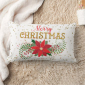 メリークリスマス金ゴールドグリッターポインセチア ランバークッション (ブランケット)