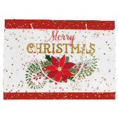 メリークリスマス金ゴールドグリッターポインセチア ラージペーパーバッグ (裏面)