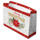 メリークリスマス金ゴールドグリッターポインセチア ラージペーパーバッグ (裏面アングル)