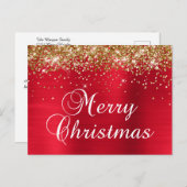 メリークリスマス金ゴールドグリッターレッドフォイル シーズンポストカード (正面/裏面)
