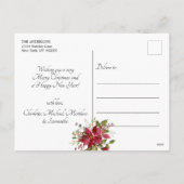 メリークリスマス金ゴールドグリッターレッドポインセティア シーズンポストカード (裏面)