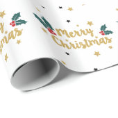 メリークリスマス金ゴールドグリッター 文字デザイン ラッピングペーパー (ロールコーナー)