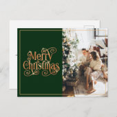 メリークリスマス金ゴールドグリーンシャイニースワールクラシック シーズンポストカード (正面/裏面)